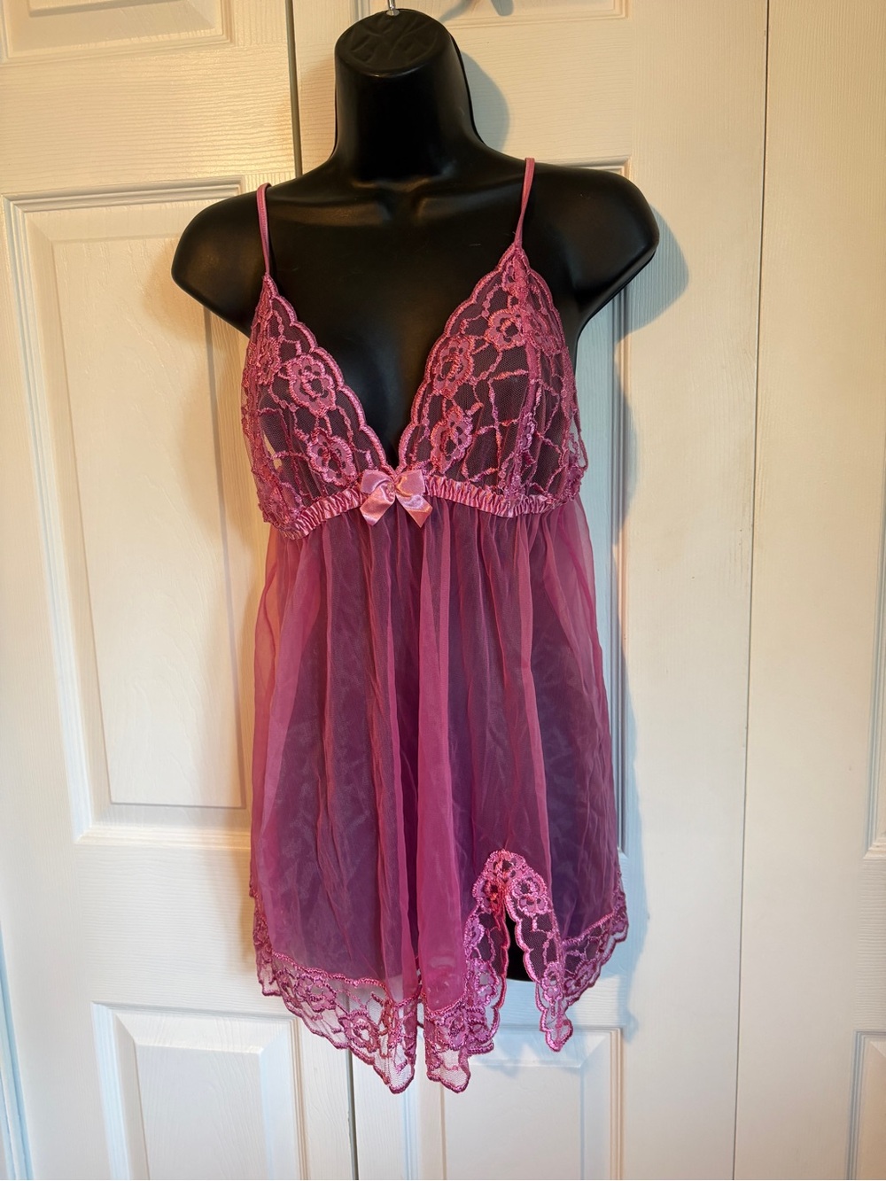 Frederick's of Hollywood Pink Lace & Sheer Mesh Babydoll Chemise